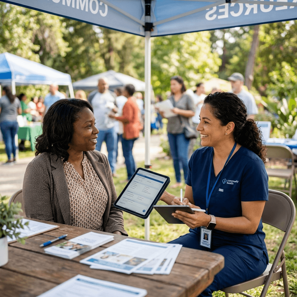 A community health worker connecting with a neighbor